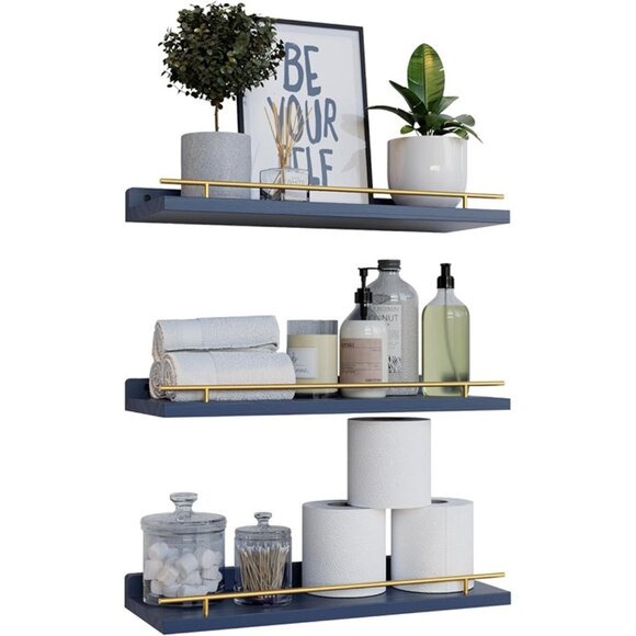 New Floating Wall Shelves Set of 3 Gold Metal Guardrail Decor for Bedroom